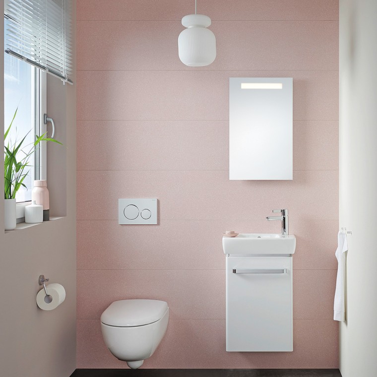 Väike külaliste vannituba koos Renova Compact valamu ja seinale riputatava WC-ga