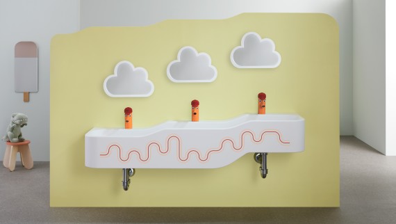 Geberit Bambini mängu- ja pesuala karmiinpunases ja oranžis toonis Geberit Bambini mängu- ja pesuala karmiinpunases ja oranžis toonis