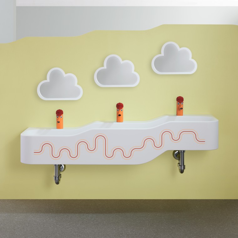 Geberit Bambini mängu- ja pesuala karmiinpunases ja oranžis toonis Geberit Bambini mängu- ja pesuala karmiinpunases ja oranžis toonis