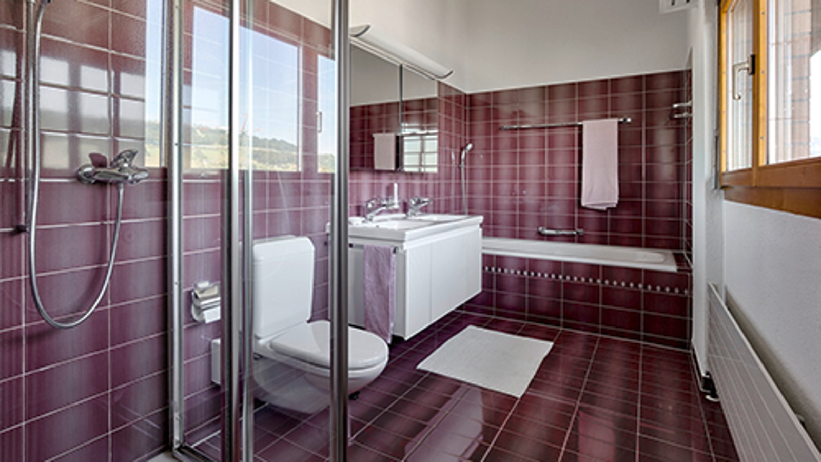 Punaste plaatidega vannituba enne renoveerimist Punaste plaatidega vannituba enne renoveerimist