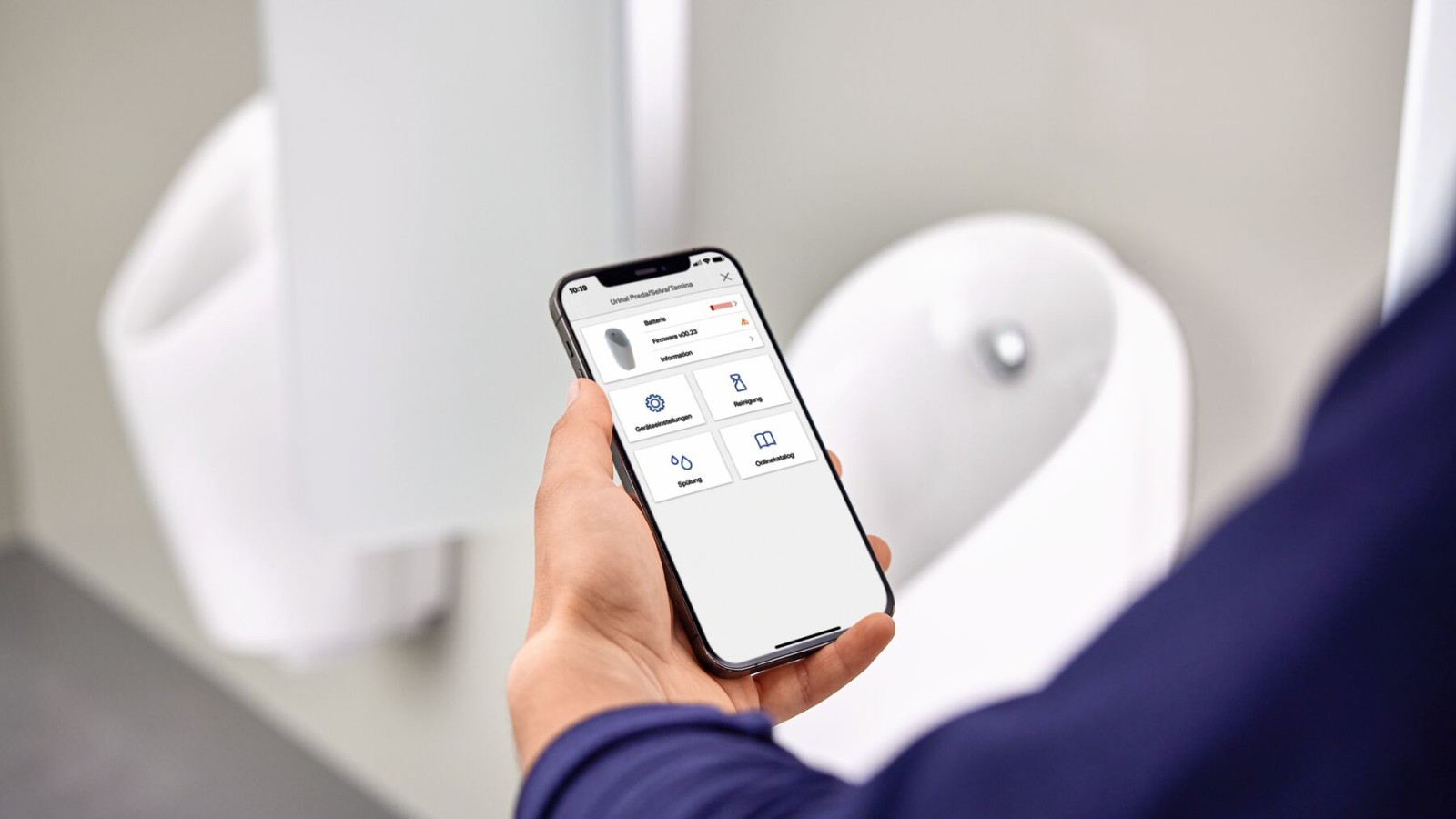 Geberit urinals can be easily operated via the Geberit Control app Geberit urinals can be easily operated via the Geberit Control app
